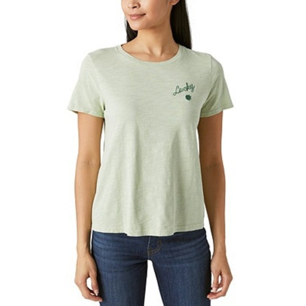 Lucky Brand Womens Lucky‎ Clover T-Shirt Sage Green Embroidered Slub Tee Size M